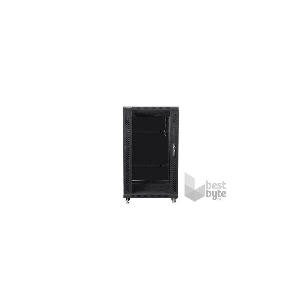 Lanberg FF01-6622-12B 19" 22U SZÉL:600mm MÉLY:600mm MAG:1159mm lapraszerelt üvegajtós fekete rack szekrény