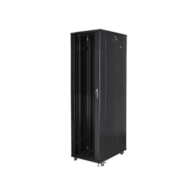 Lanberg FF01-8047-12B 19" 47U SZÉL:800mm MÉLY:1000mm MAG:2270mm lapraszerelt üvegajtós fekete rack szekrény