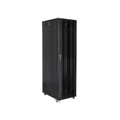 Lanberg FF01-8047-12B 19" 47U SZÉL:800mm MÉLY:1000mm MAG:2270mm lapraszerelt üvegajtós fekete rack szekrény