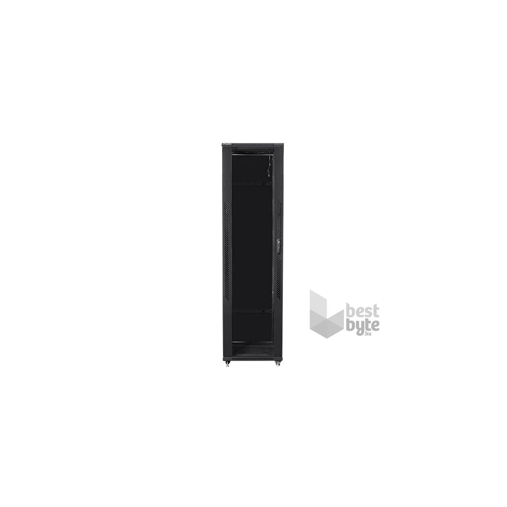 Lanberg FF01-8047-12B 19" 47U SZÉL:800mm MÉLY:1000mm MAG:2270mm lapraszerelt üvegajtós fekete rack szekrény