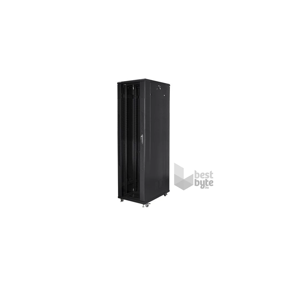 Lanberg FF01-8047-12B 19" 47U SZÉL:800mm MÉLY:1000mm MAG:2270mm lapraszerelt üvegajtós fekete rack szekrény
