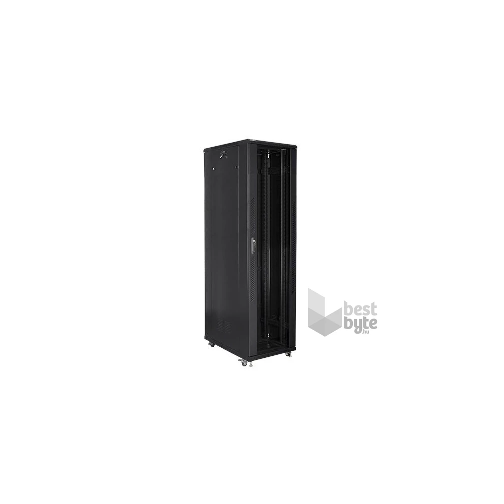 Lanberg FF01-8047-12B 19" 47U SZÉL:800mm MÉLY:1000mm MAG:2270mm lapraszerelt üvegajtós fekete rack szekrény