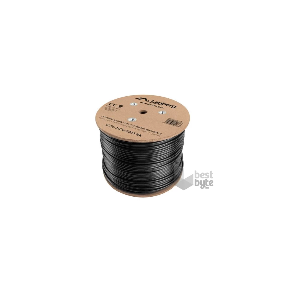 Lanberg LCF6-21CU-0305-BK Cat.6 F/UTP AWG23 Fca PE 305m árnyékolt fekete kültéri kábel