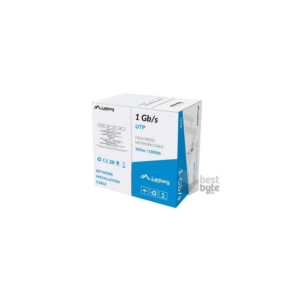 Lanberg LCU6-10CC-0305-S UTP CCA 1Gb/s 250MHz 305m árnyékolatlan réz bevonatú alumínium fali kábel