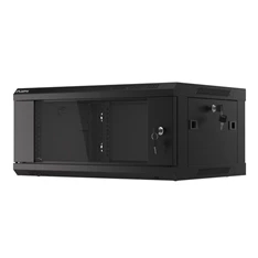 Lanberg WF01-6404-10B 19" 4U SZÉL:600mm MÉLY:450mm MAG:290mm lapraszerelt üvegajtós fekete fali rack szekrény