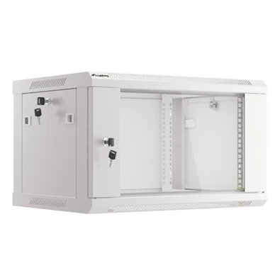 Lanberg WF01-6406-10S 19" 6U SZÉL:600mm MÉLY:450mm MAG:379mm lapraszerelt üvegajtós szürke fali rack szekrény
