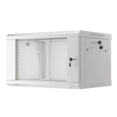 Lanberg WF01-6406-10S 19" 6U SZÉL:600mm MÉLY:450mm MAG:379mm lapraszerelt üvegajtós szürke fali rack szekrény