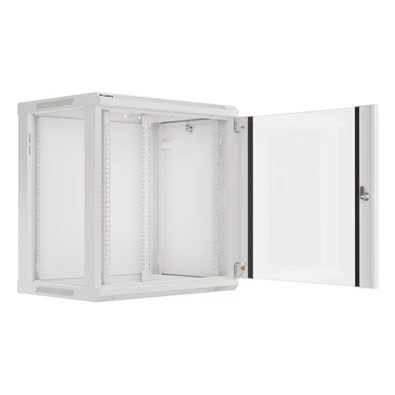 Lanberg WF01-6412-10S 19" 12U SZÉL:600mm MÉLY:450mm MAG:645mm lapraszerelt üvegajtós szürke fali rack szekrény