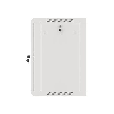 Lanberg WF01-6412-10S 19" 12U SZÉL:600mm MÉLY:450mm MAG:645mm lapraszerelt üvegajtós szürke fali rack szekrény