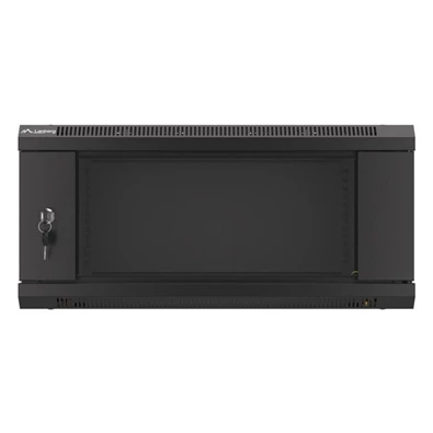 Lanberg WF01-6404-10B 19" 4U SZÉL:600mm MÉLY:450mm MAG:290mm lapraszerelt üvegajtós fekete fali rack szekrény