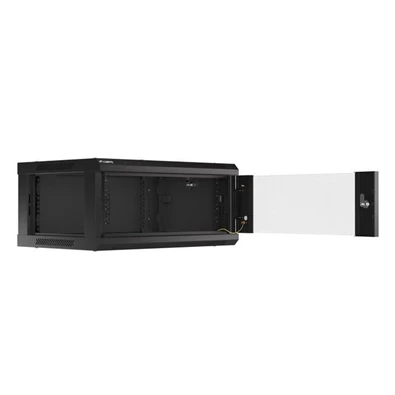 Lanberg WF01-6404-10B 19" 4U SZÉL:600mm MÉLY:450mm MAG:290mm lapraszerelt üvegajtós fekete fali rack szekrény
