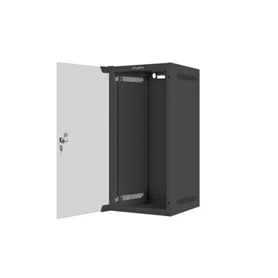 Lanberg WF10-2312-10B 10" 12U SZÉL:280mm MÉLY:310mm MAG:603mm lapraszerelt üvegajtós fekete fali rack szekrény