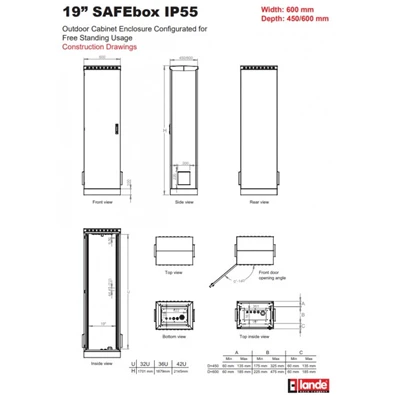 Lande LN-SBO-FS-IP5532U6060-LG SAFEbox 19" 32U 600x600 kültéri szürke álló rack szekrény