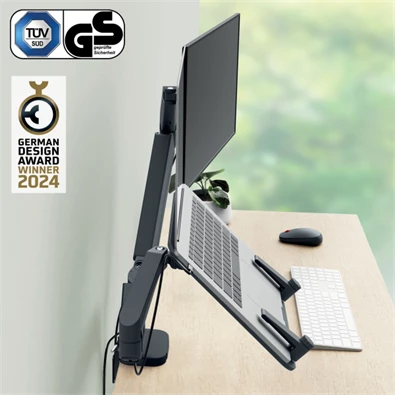 Leitz Ergo Dual sötétszürke helytakarékos monitor- és laptopkar