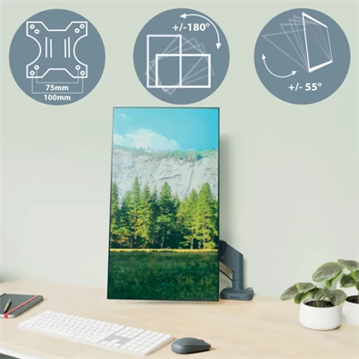 Leitz Ergo Dual sötétszürke helytakarékos monitor- és laptopkar