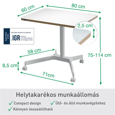 Leitz Ergo kisméretű fehér ülő-álló asztal