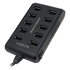 LogiLink UA0125 USB 2.0 10 portos hub, ki/be kapcsolóval