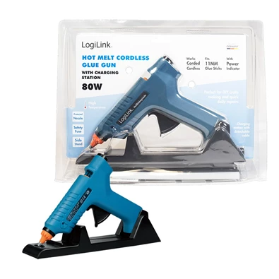 Logilink WZ0052 Vezeték nélküli forró ragasztópisztoly, 80 W, állvánnyal, kék