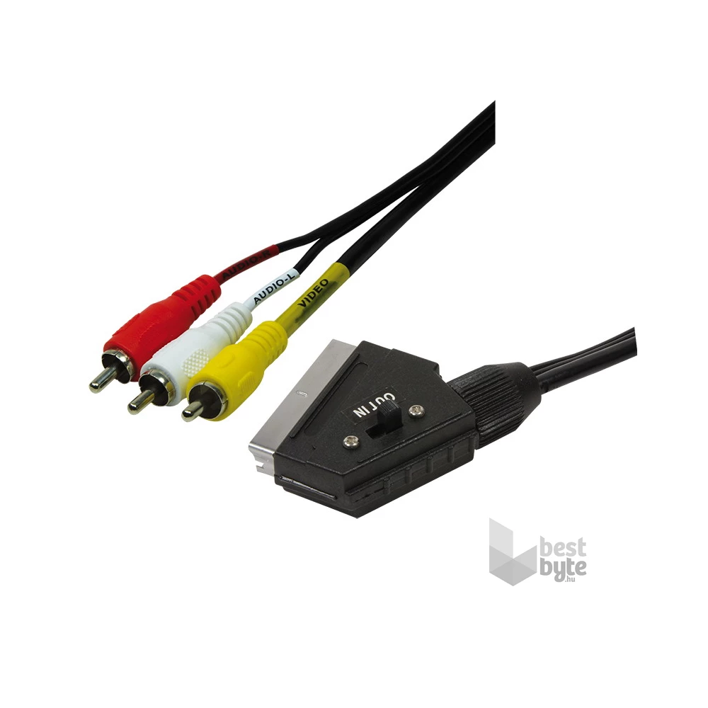 Logilink CA1029 Audio/Videó kábel, Scart/M - 3x RCA/M, fekete, 2 m