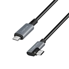 Logilink CU0184 USB 2.0 Type-C kábel, C/M 90 fok - USB-C/M, E-jel, PD, fekete, 3 m