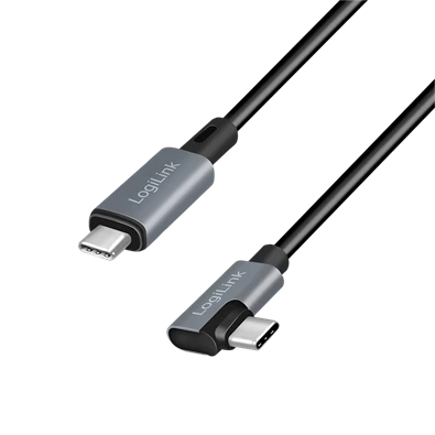 Logilink CU0184 USB 2.0 Type-C kábel, C/M 90 fok - USB-C/M, E-jel, PD, fekete, 3 m