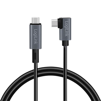 Logilink CU0184 USB 2.0 Type-C kábel, C/M 90 fok - USB-C/M, E-jel, PD, fekete, 3 m