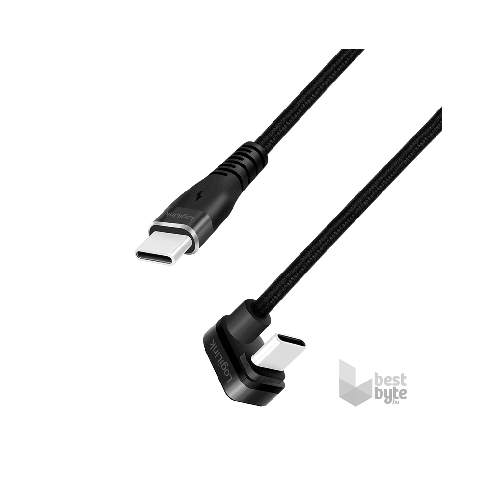 Logilink CU0190 USB 2.0 Type-C kábel, C/M 180 fok - USB-C/M, alu, fekete, 1 m