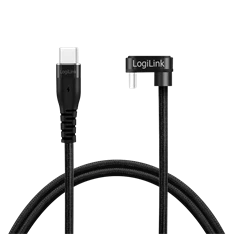 Logilink CU0190 USB 2.0 Type-C kábel, C/M 180 fok - USB-C/M, alu, fekete, 1 m