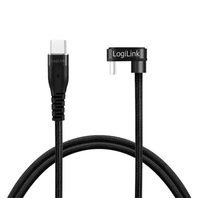 Logilink CU0190 USB 2.0 Type-C kábel, C/M 180 fok - USB-C/M, alu, fekete, 1 m