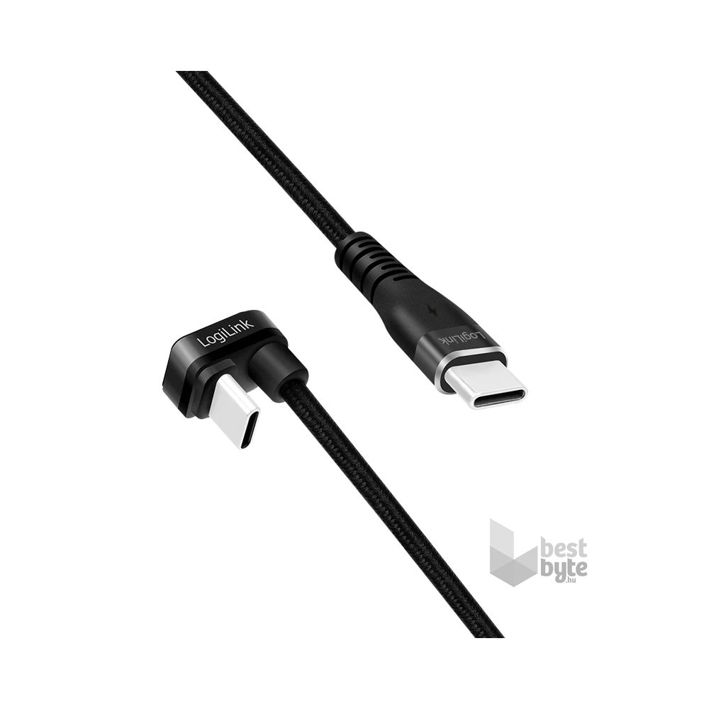 Logilink CU0190 USB 2.0 Type-C kábel, C/M 180 fok - USB-C/M, alu, fekete, 1 m
