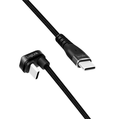 Logilink CU0190 USB 2.0 Type-C kábel, C/M 180 fok - USB-C/M, alu, fekete, 1 m