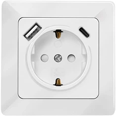 Logilink PA0253 Fali konnektor 1 aljzat + 1 portos USB-A + 1portos USB-C töltő