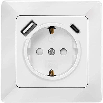 Logilink PA0253 Fali konnektor 1 aljzat + 1 portos USB-A + 1portos USB-C töltő