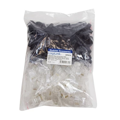 Logilink MP0024 RJ45 moduláris csatlakozó, Cat.6, árnyékolatlan, fekete tartó, 100 db