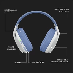Logitech G435 Lightspeed Dolby Atmos 7.1 Surround Wireless fehér vezeték nélküli gamer headset