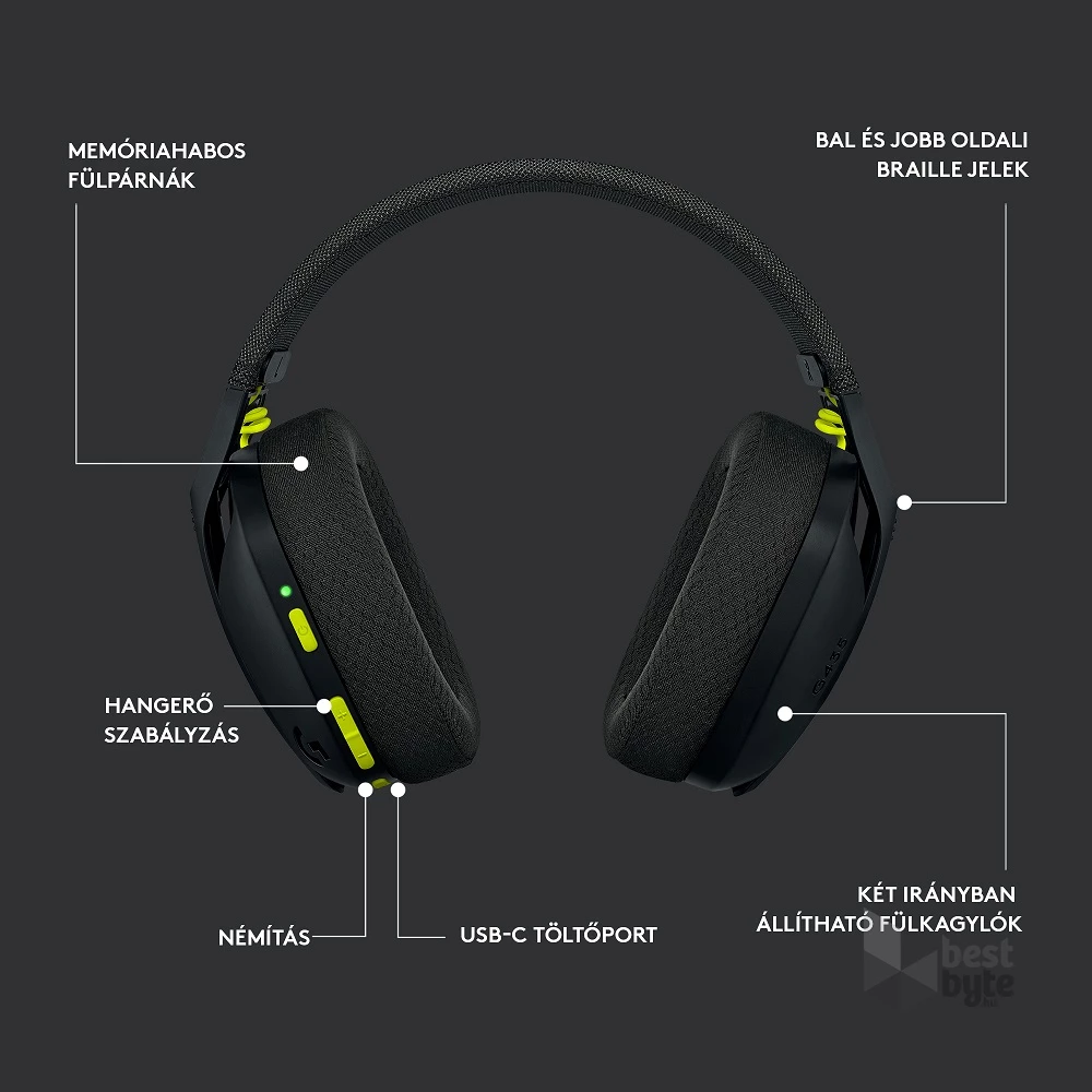 Logitech G435 Lightspeed Dolby Atmos 7.1 Surround Wireless fekete vezeték nélküli gamer headset