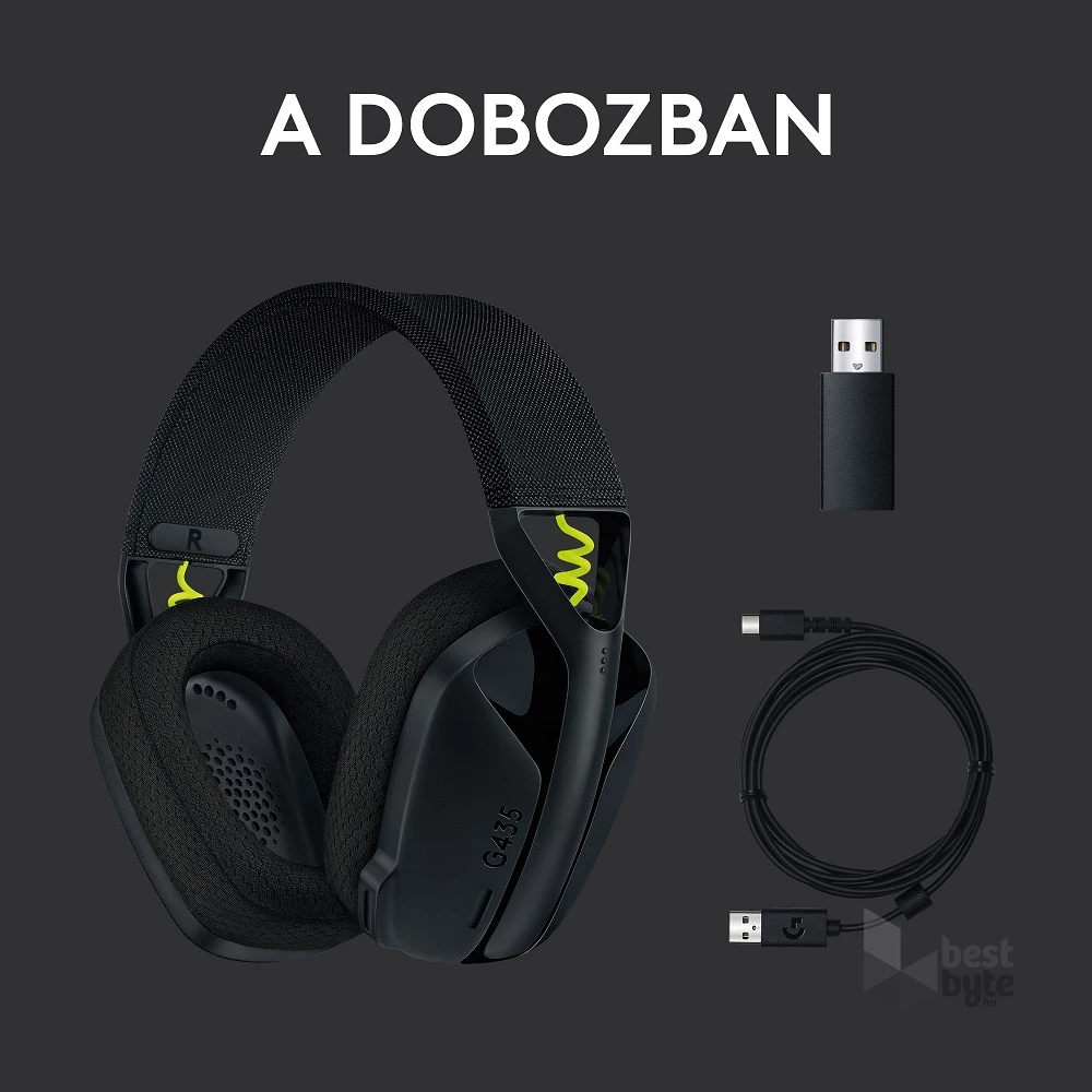 Logitech G435 Lightspeed Dolby Atmos 7.1 Surround Wireless fekete vezeték nélküli gamer headset