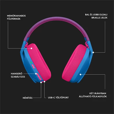 Logitech G435 Lightspeed Dolby Atmos 7.1 Surround Wireless kék vezeték nélküli gamer headset