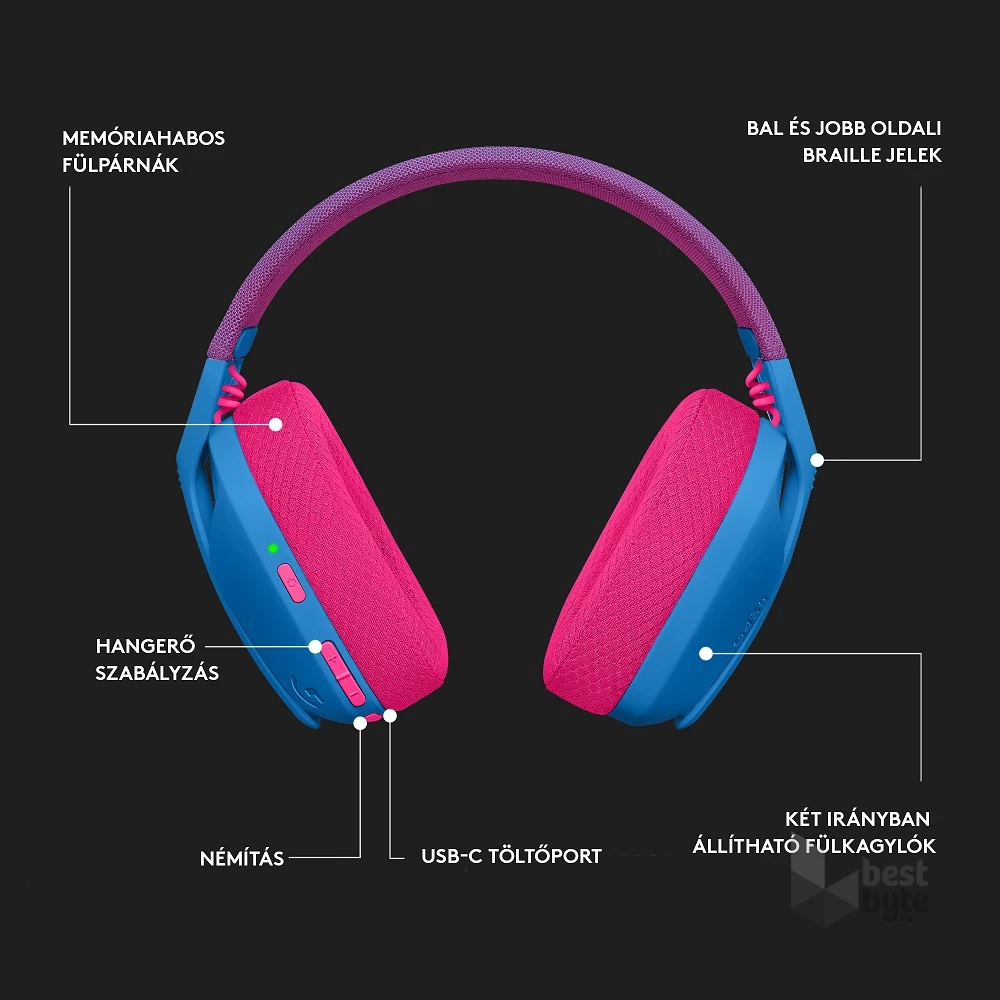 Logitech G435 Lightspeed Dolby Atmos 7.1 Surround Wireless kék vezeték nélküli gamer headset