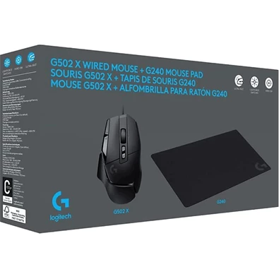Logitech G502 X USB fekete gamer egér + Logitech egérpad