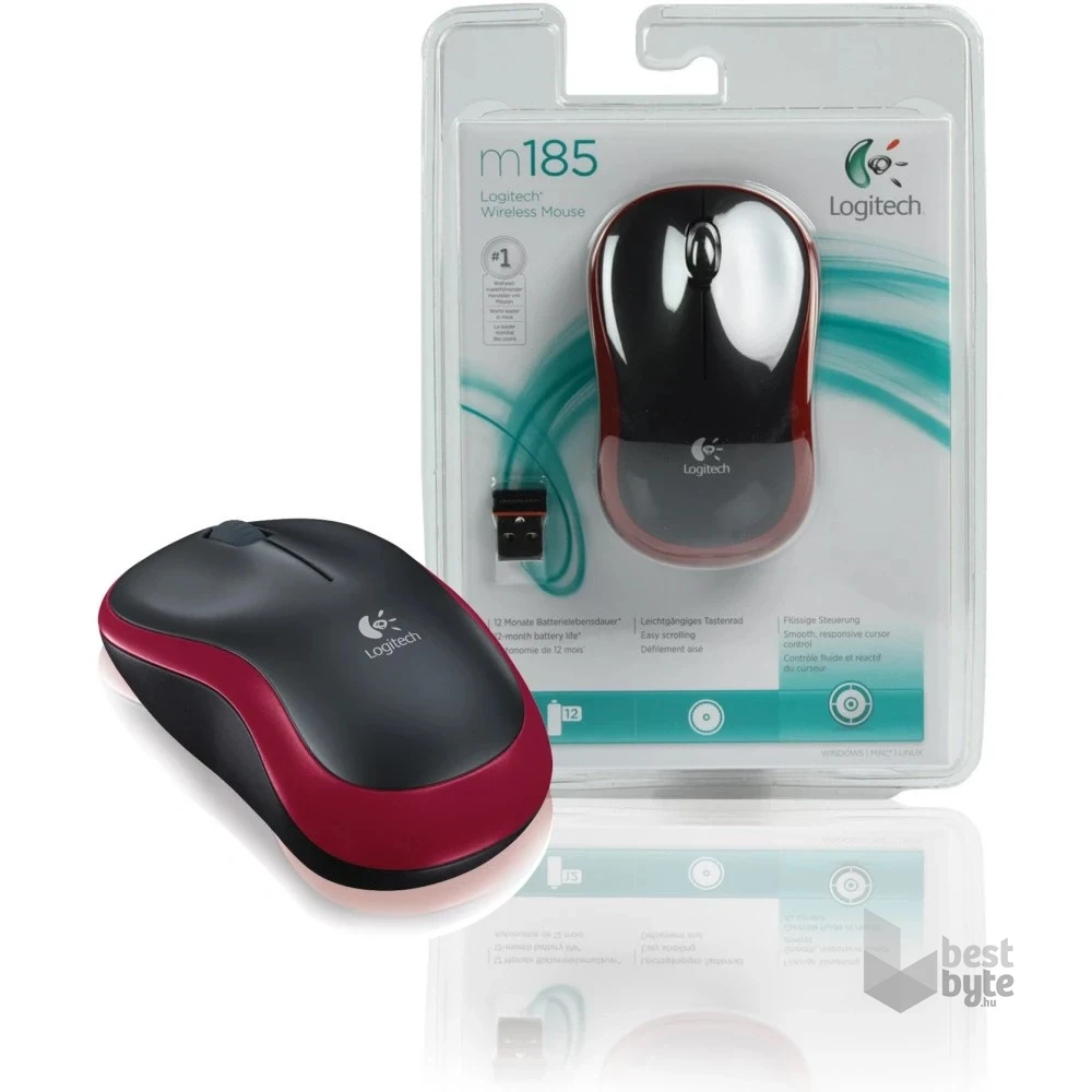 Logitech M185 vezeték nélküli piros notebook egér