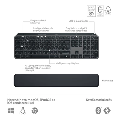 Logitech MX Keys S Plus US fekete billentyűzet