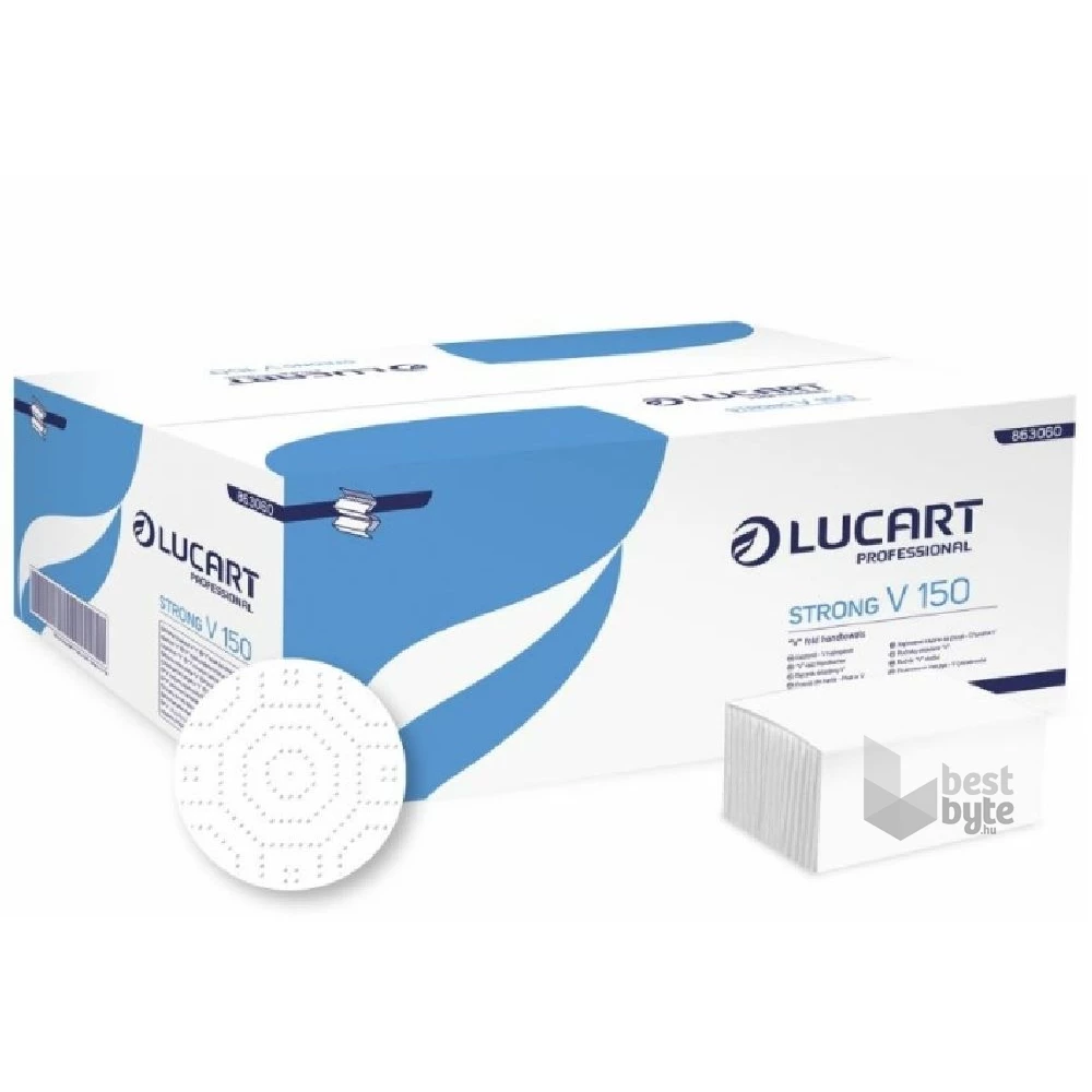 Lucart Strong 2 rétegű 150lap 20csomag/doboz cellulóz V hajtogatott kéztörlő