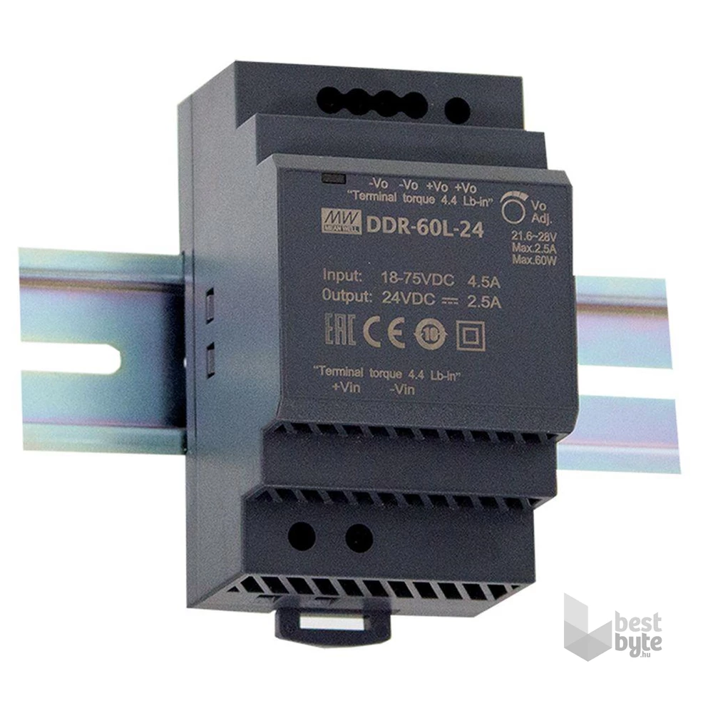 MEAN WELL DDR-60G-24 24VDC 2,5A 60W 4kV-ig szigetelt 1 kimenetű DC/DC konverter