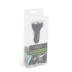 MNC 55054BK Autós szivargyújtó adapter 2xUSB feszültségmérővel és árammérővel fekete