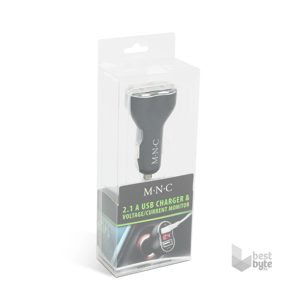 MNC 55054BK Autós szivargyújtó adapter 2xUSB feszültségmérővel és árammérővel fekete