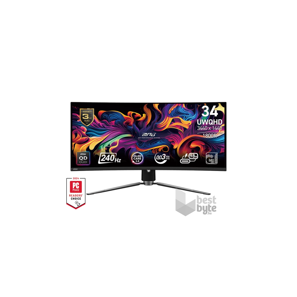 MSI 34" MPG 341CQPX UWQHD QD-OLED 240Hz HDMI/DP/USB-C ívelt gamer monitor
