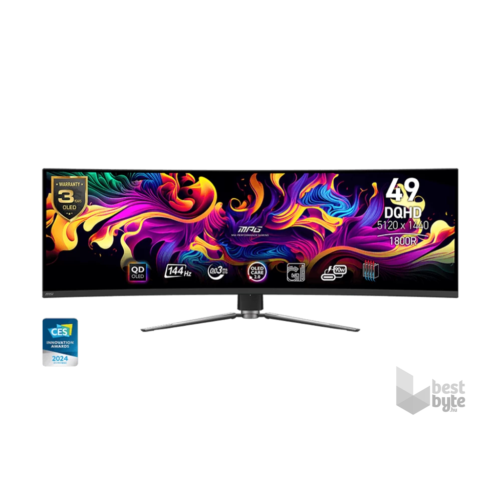 MSI 49" MPG 491CQP DQHD QD-OLED 144Hz HDMI/DP/USB-C fekete ívelt gamer monitor