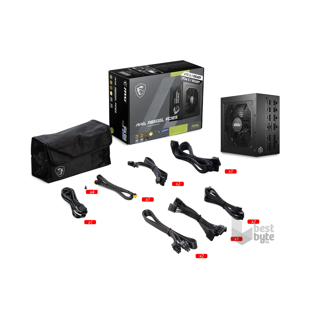 MSI MAG A850GL PCIE5 850W 80+ Gold 120mm moduláris tápegység