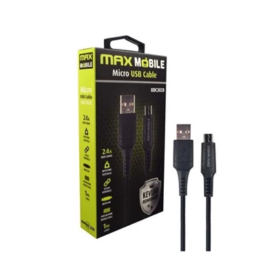 Max Mobile Kevlar UDC3028 1m fekete Micro USB adatkábel